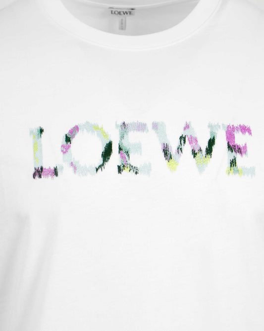 Mixed Yarn Logo Embroidery T-Shirt in White
