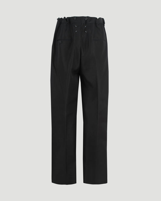 Waist tie trousers in black