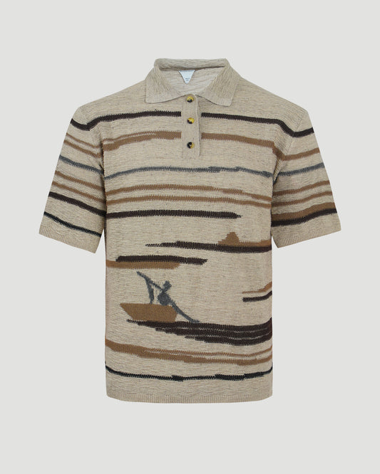 Bottega Veneta Linen And Cotton Polo in Multicolored — front view