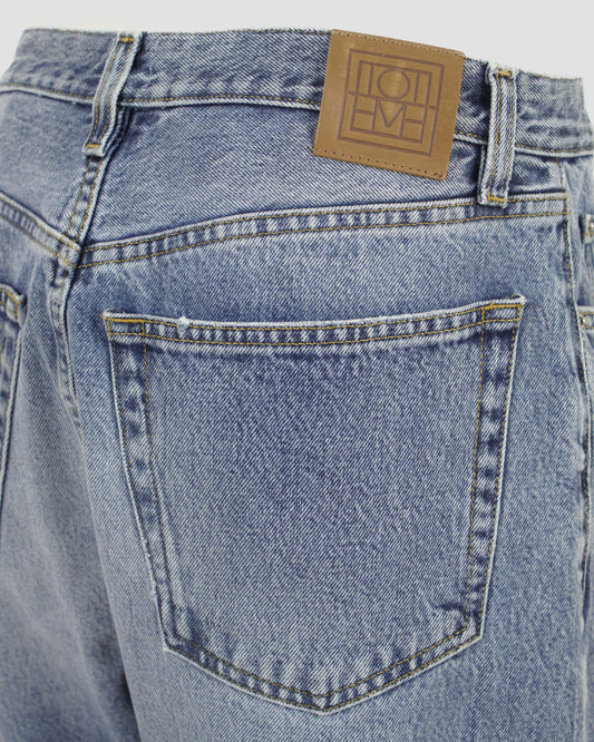 Twisted Seam Denim Full Length Worn Blue