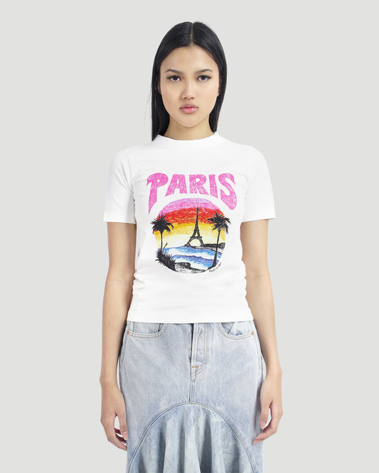 Paris Tropical T-Shirt Fitted in white and pink