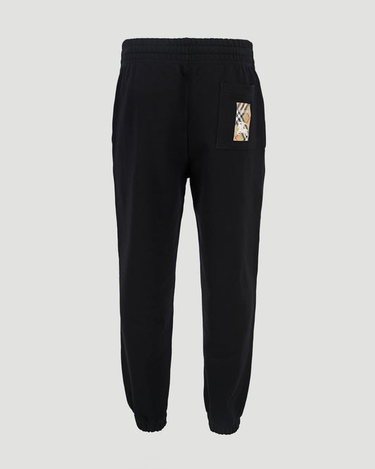 Check-Logo Patch Cotton Track Pants in Black