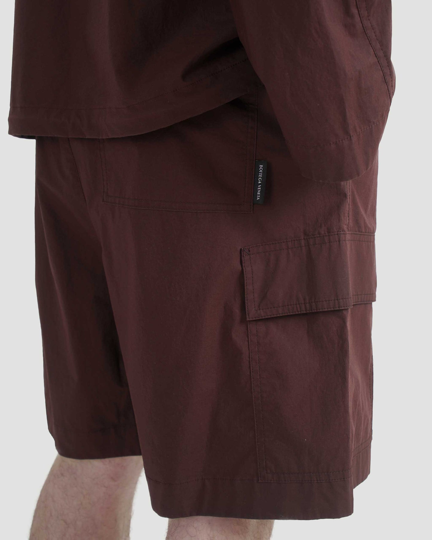 Resinated Cotton Cargo Shorts in Burgundy