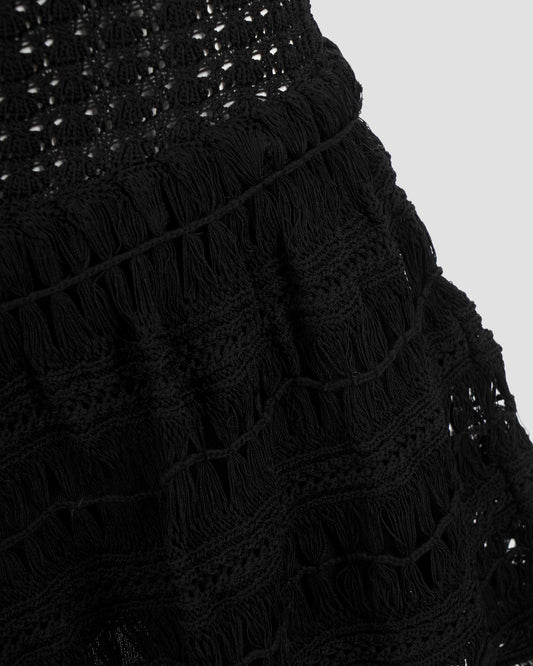 Charlotte Crocheted Mini Dress in Black