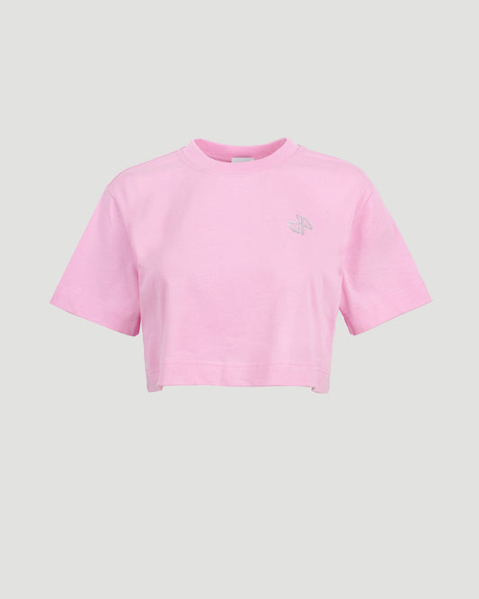 Embellished Cropped T-Shirt in Pink
