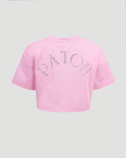 Embellished Cropped T-Shirt in Pink