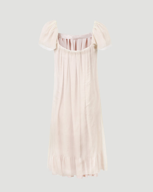 Silk Creponne Mini Dress in Ivory And Pink