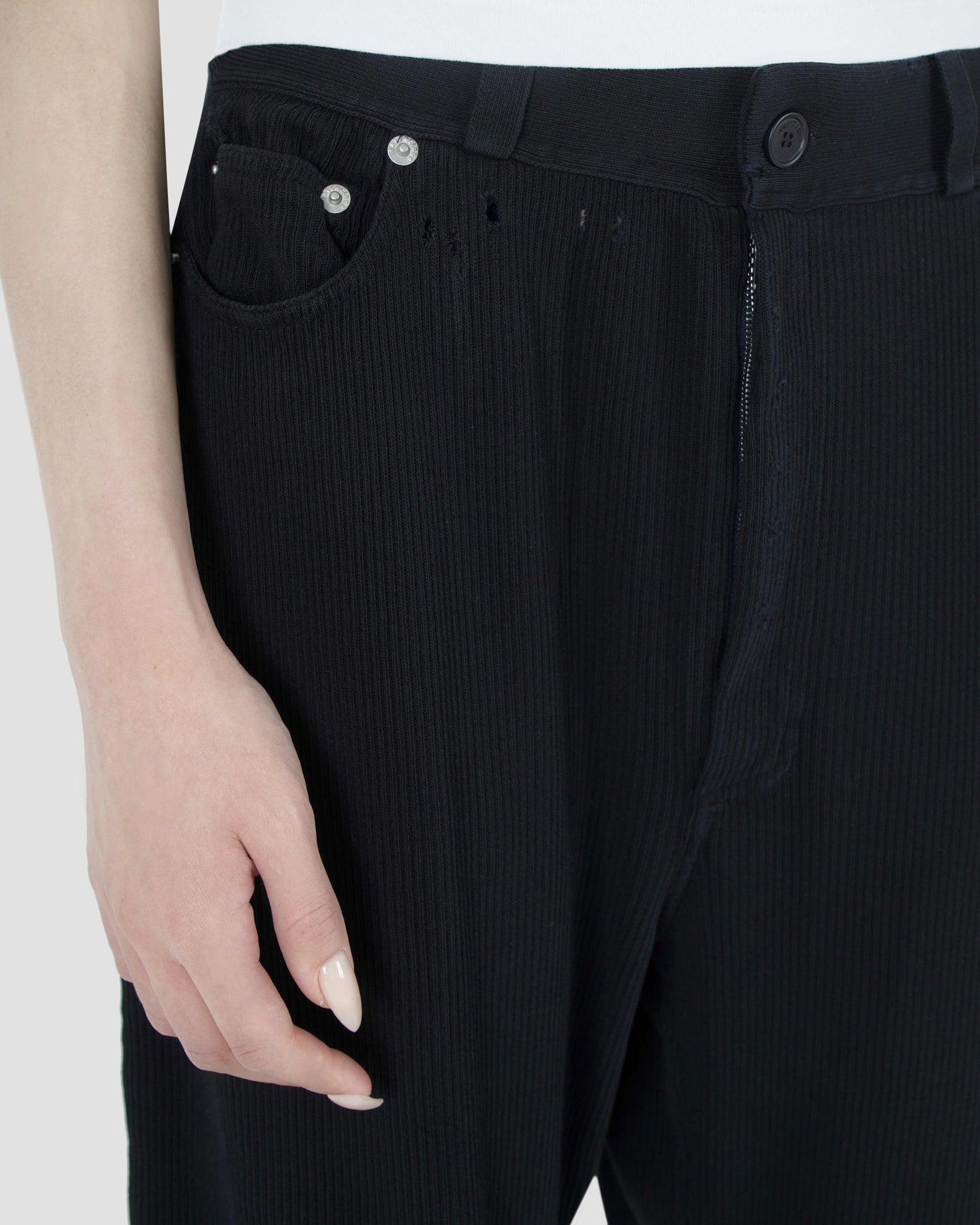 Pants in black bleached cotton rib knit