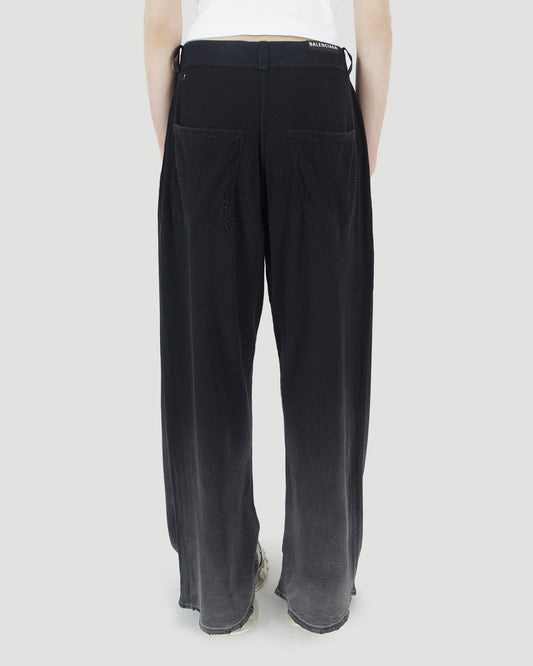 Pants in black bleached cotton rib knit