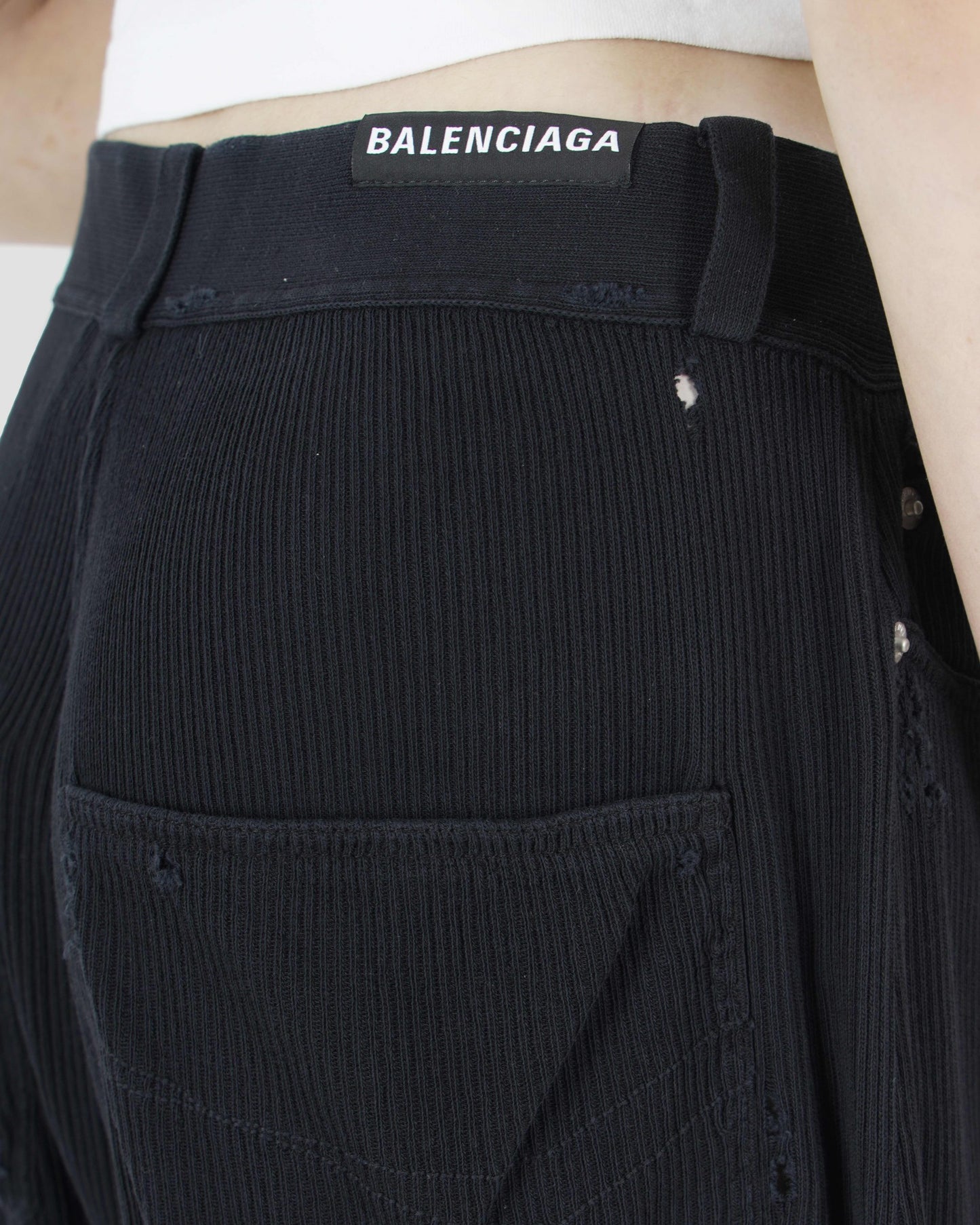 Pants in black bleached cotton rib knit