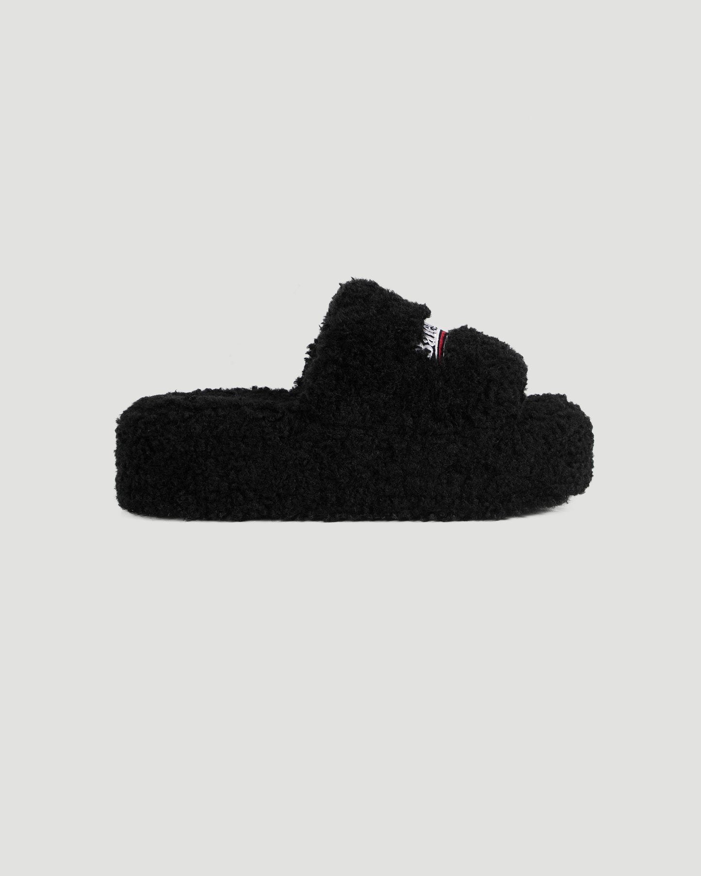 Faux-Fur Platform Slides in Black