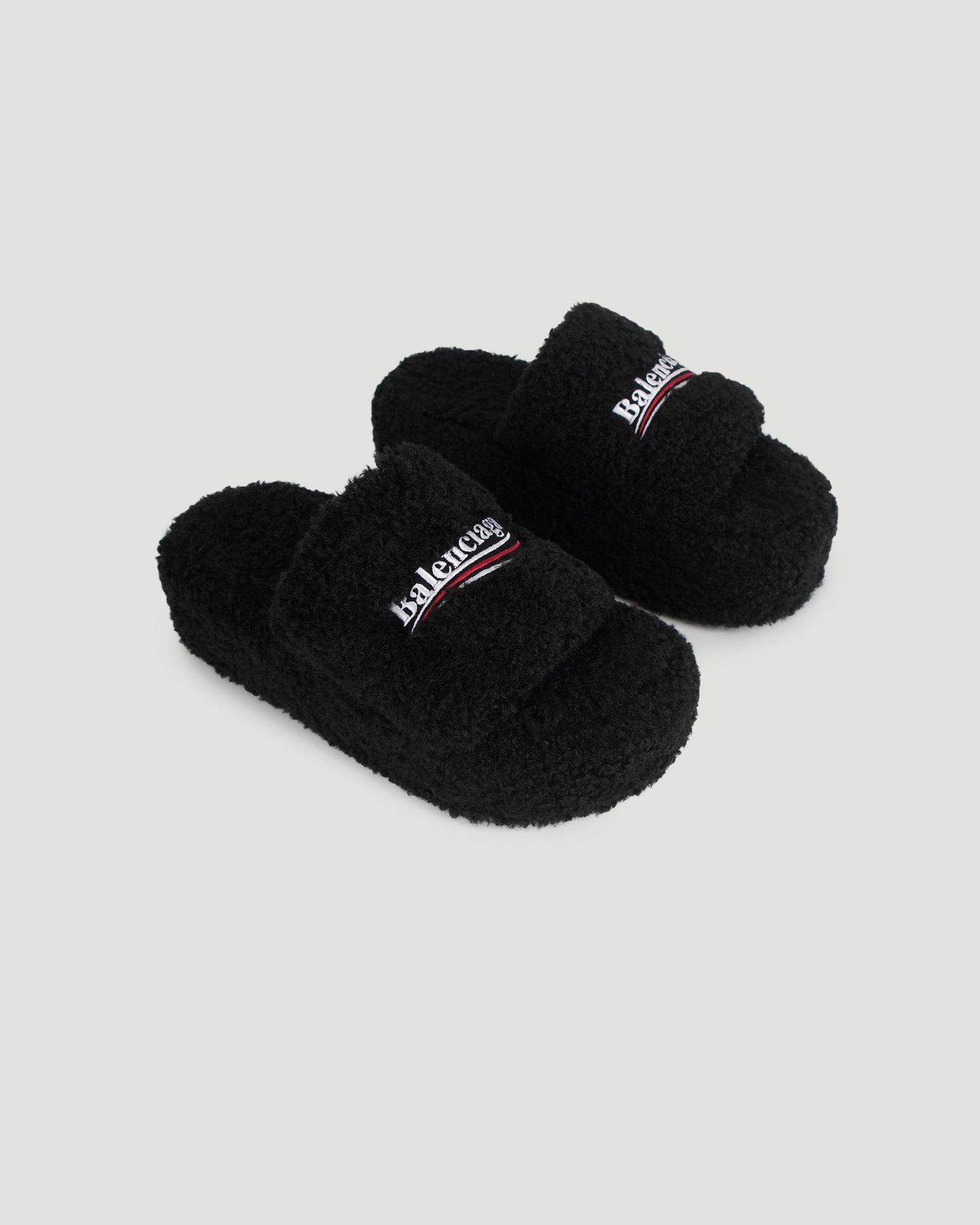 Faux-Fur Platform Slides in Black