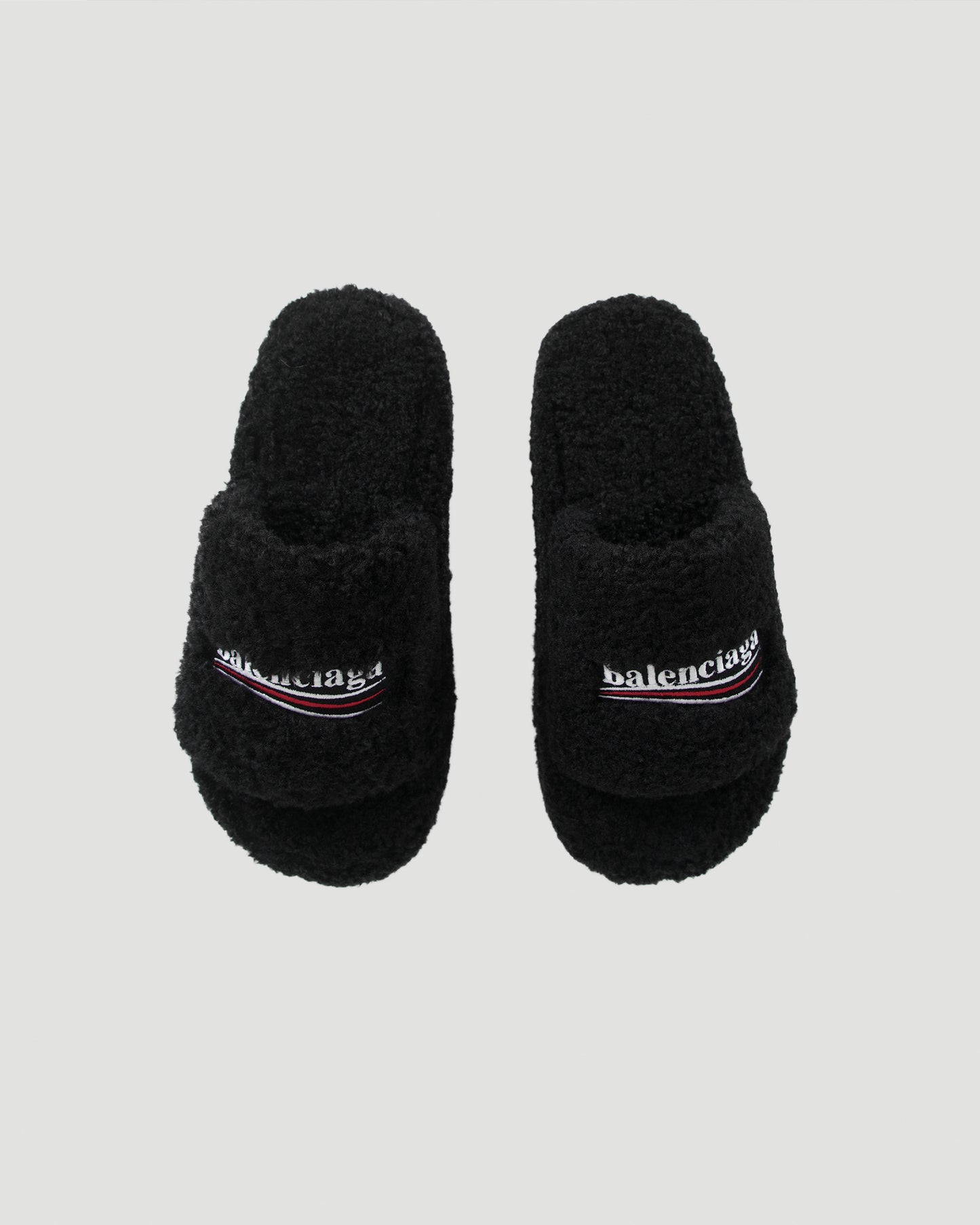 Faux-Fur Platform Slides in Black