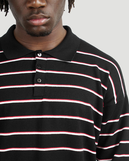 Polo Sweater in Striped Cotton Knit