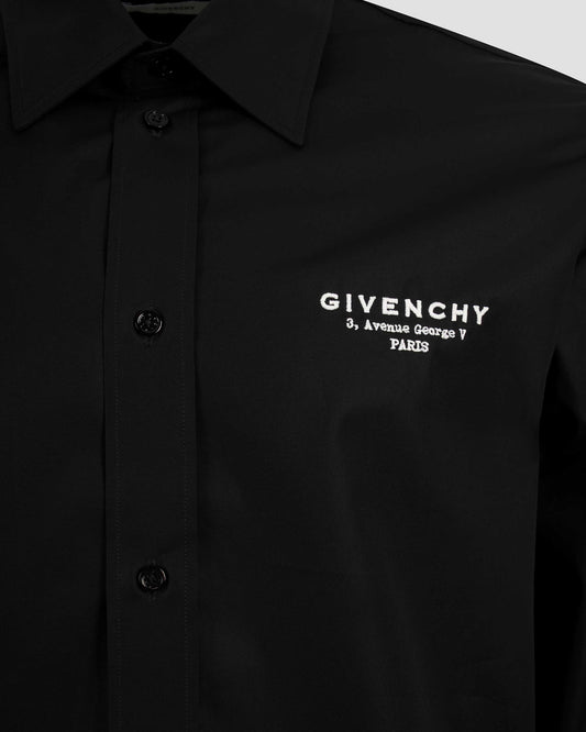 Black Poplin Shirt With Logo Embroidery