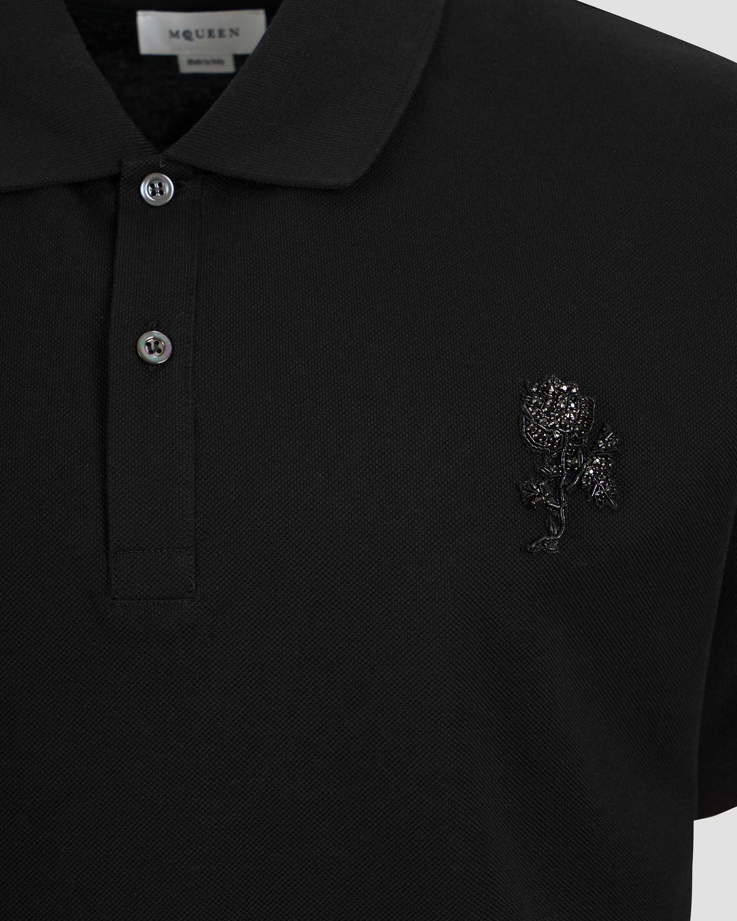 Rose Embroidery Piqué Polo Shirt
