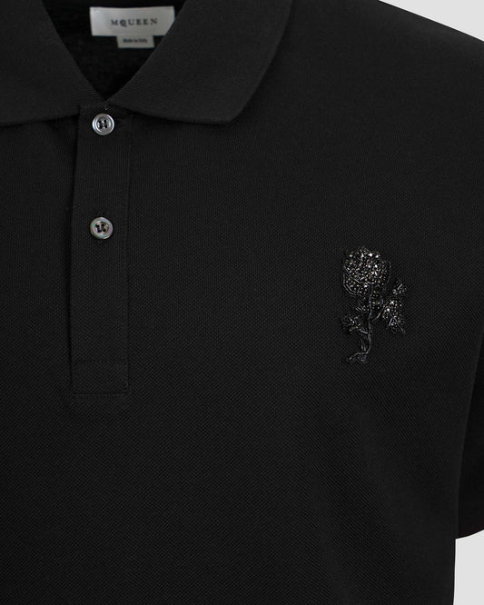 Rose Embroidery Piqué Polo Shirt