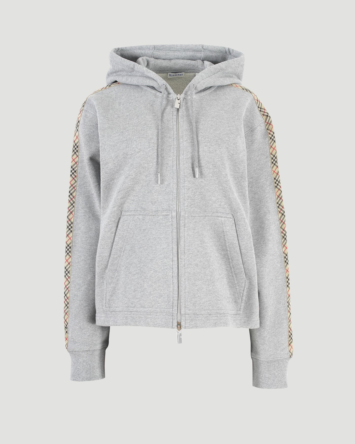 Check Trim Cotton Zip Hoodie