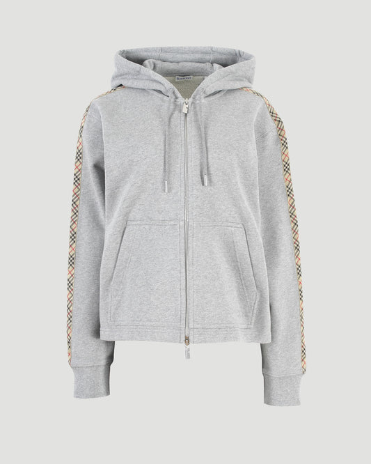Check Trim Cotton Zip Hoodie