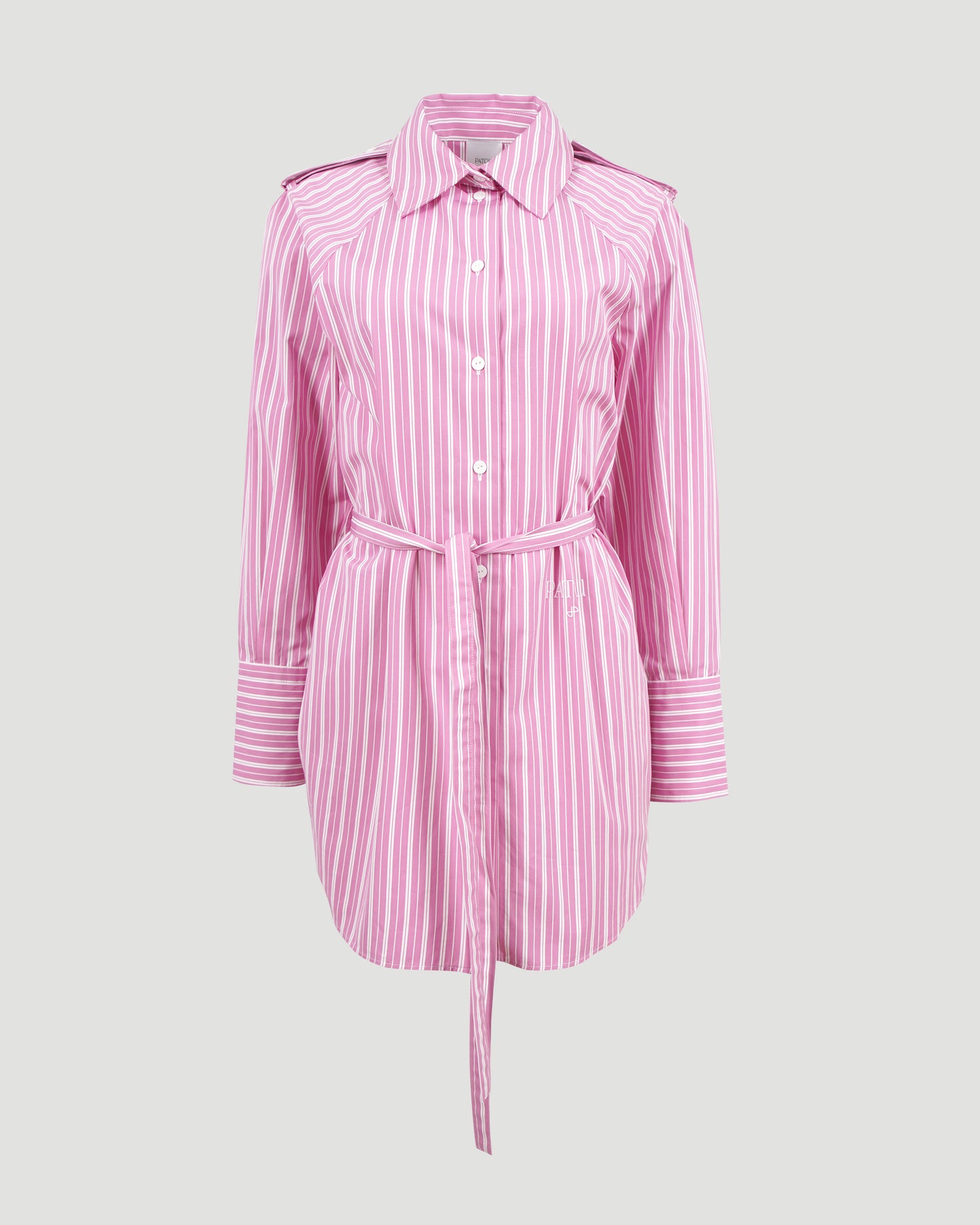 STRIPED SHIRT DRESS IN PINK