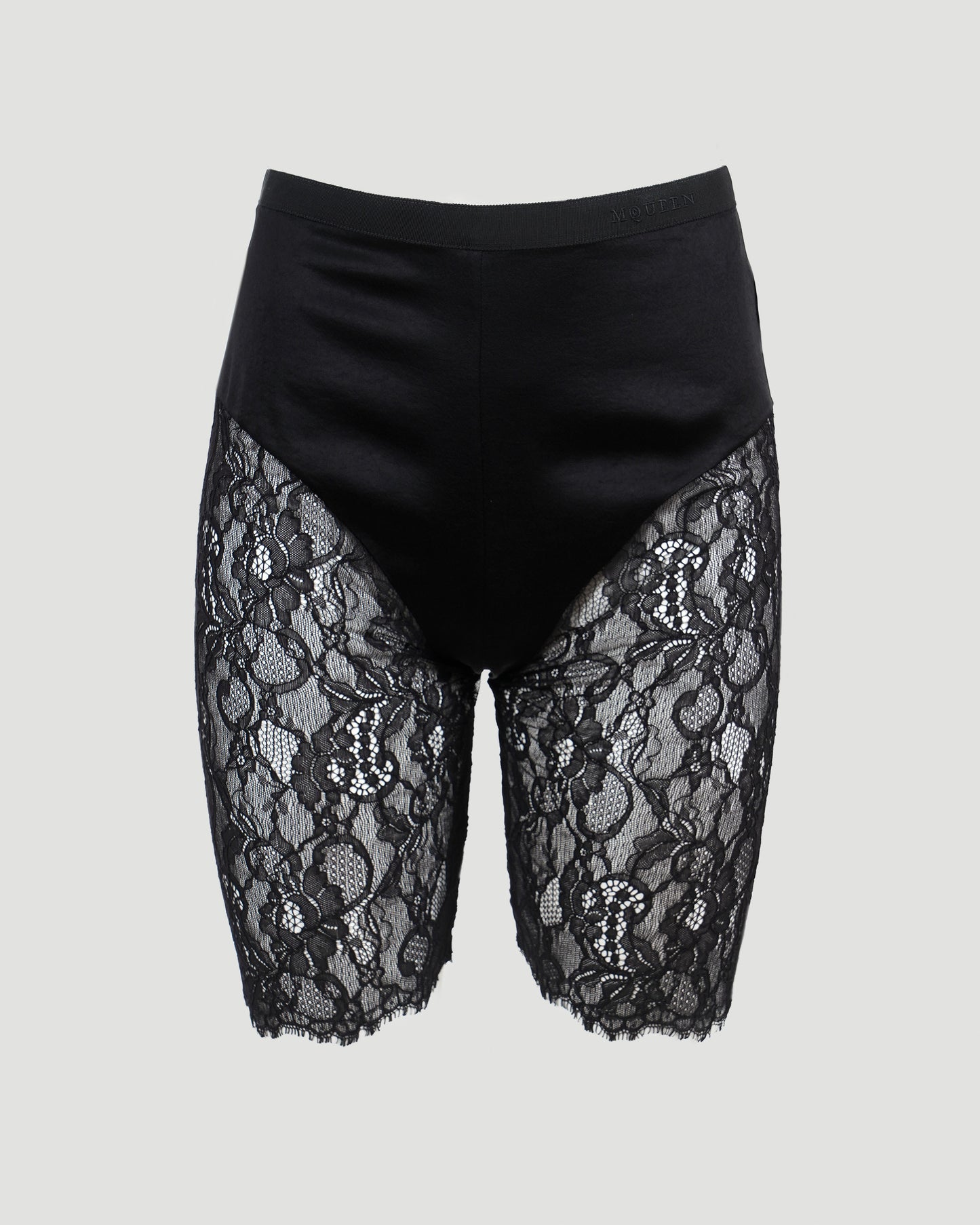 Alexander McQueen Lace-Panelled Shorts in Black — front view