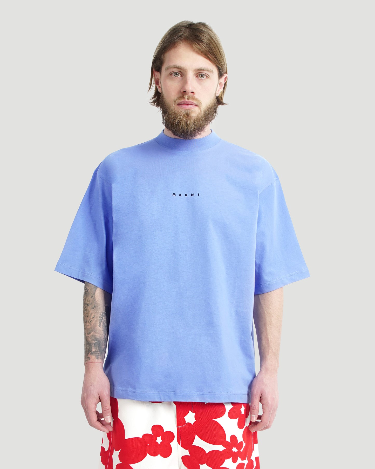 Blue Lilac Cotton T-shirt With Logo
