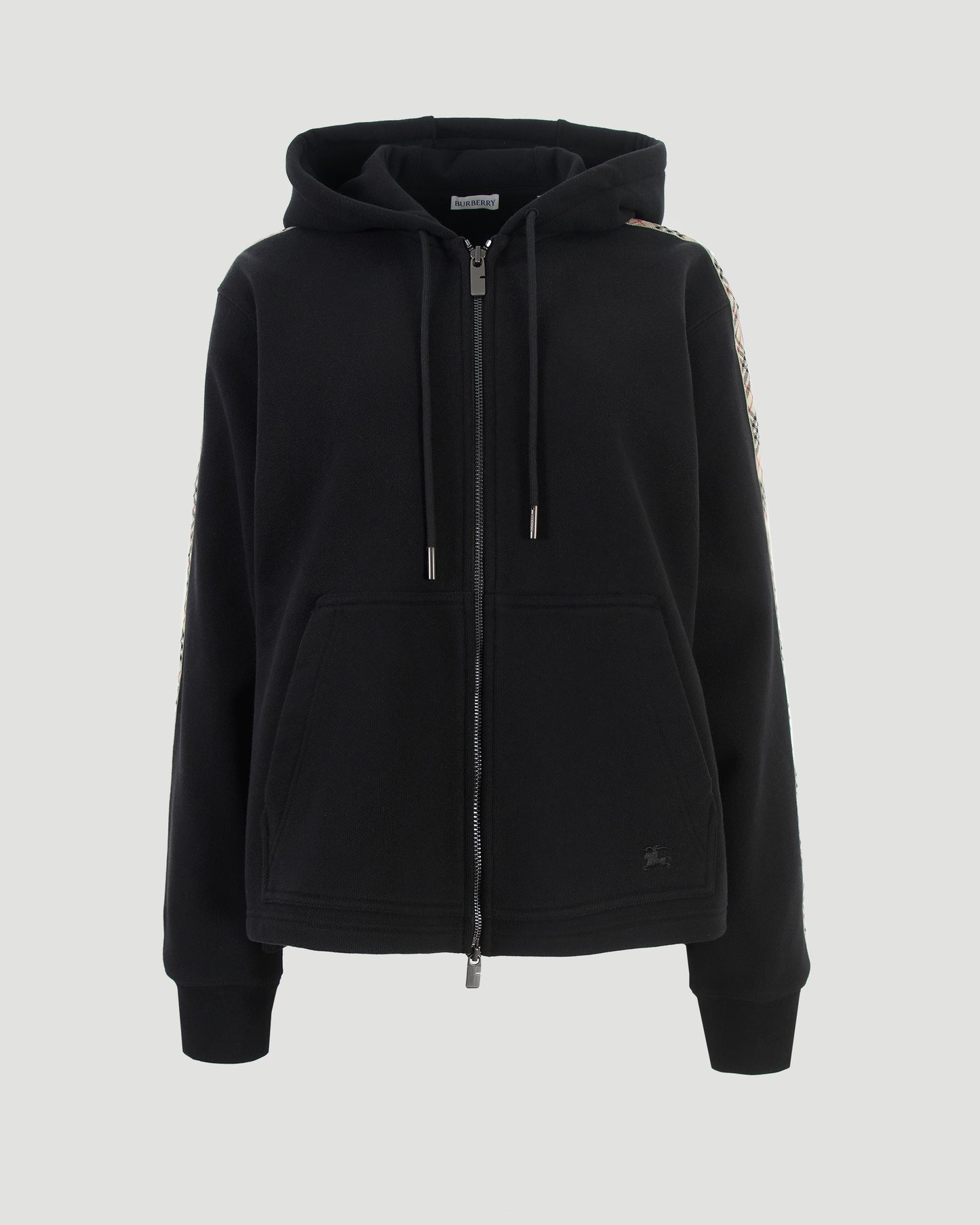 Check Trim Cotton Zip Hoodie