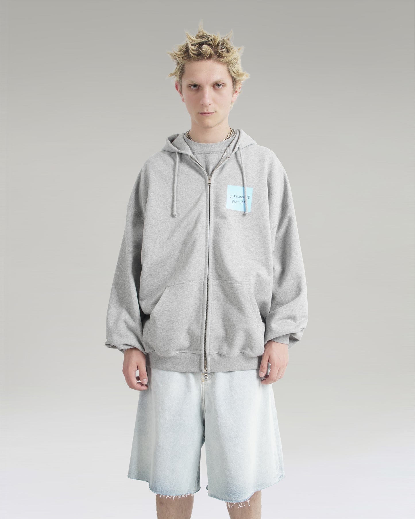 ZIP HOODIE WITH POST-IT NOTE EFFECT IN GREY