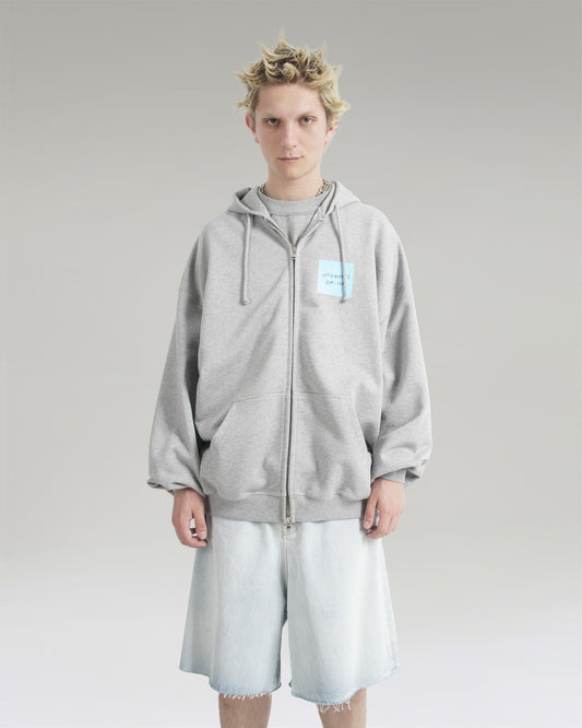 ZIP HOODIE WITH POST-IT NOTE EFFECT IN GREY