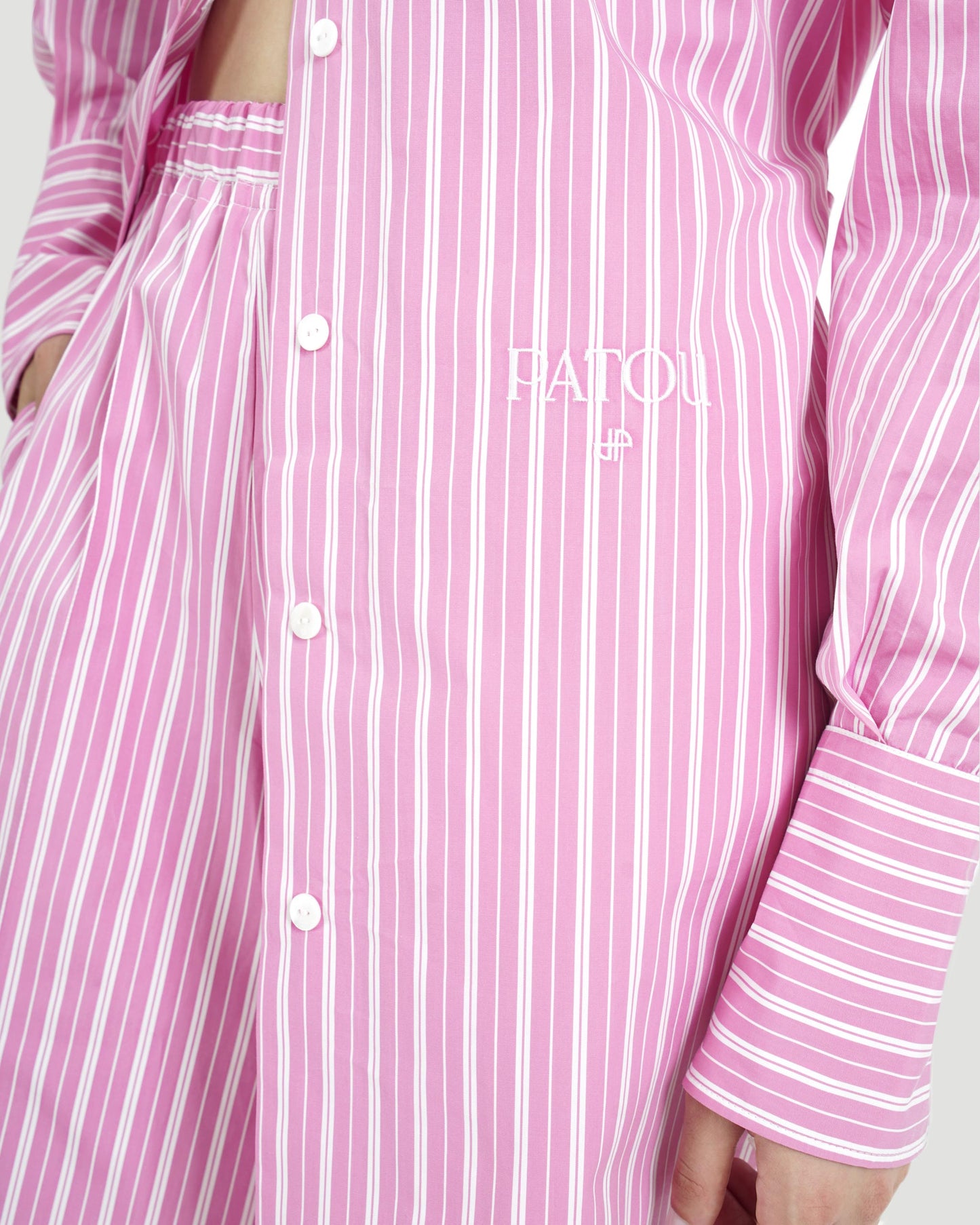 STRIPED SHIRT DRESS IN PINK