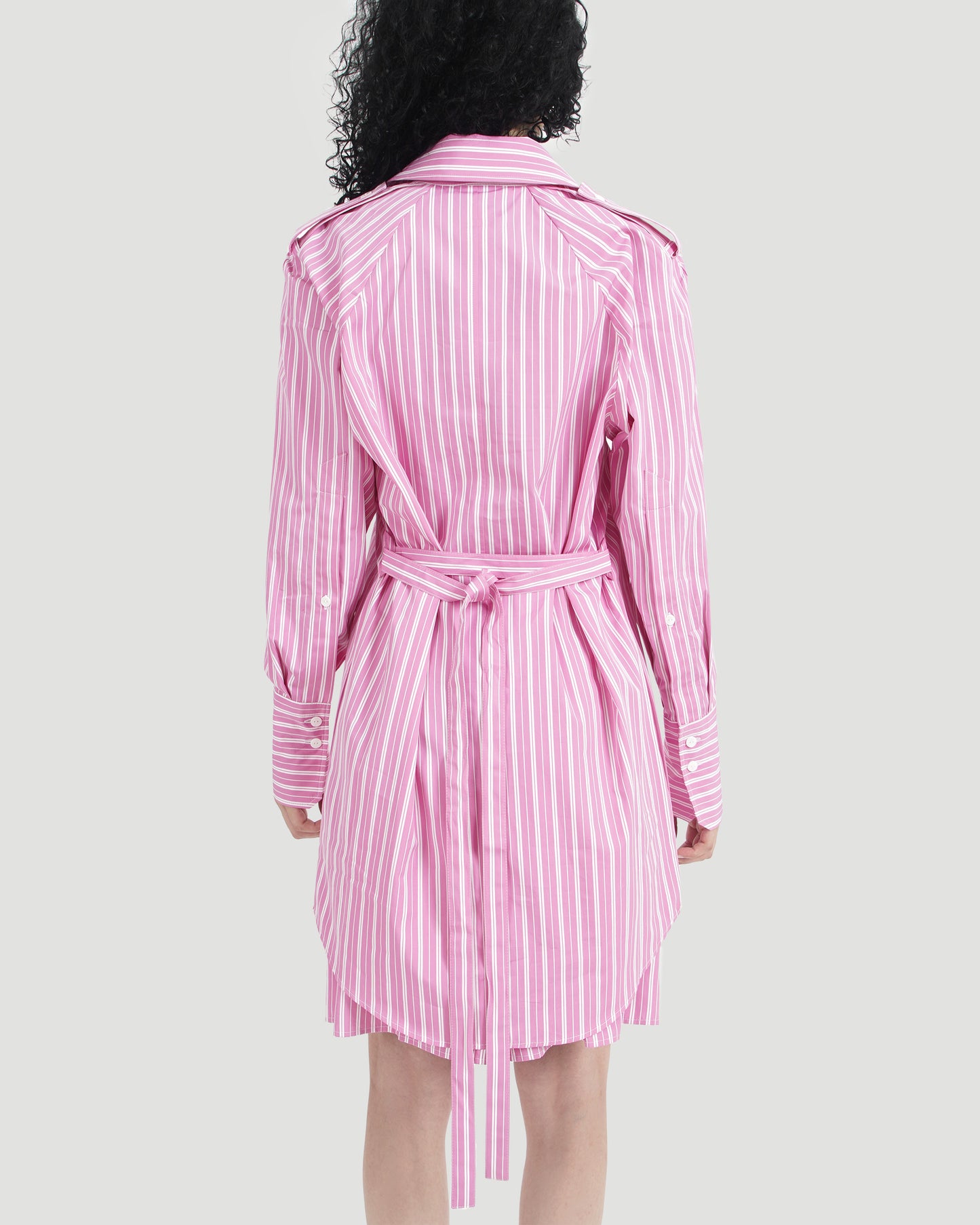 STRIPED SHIRT DRESS IN PINK