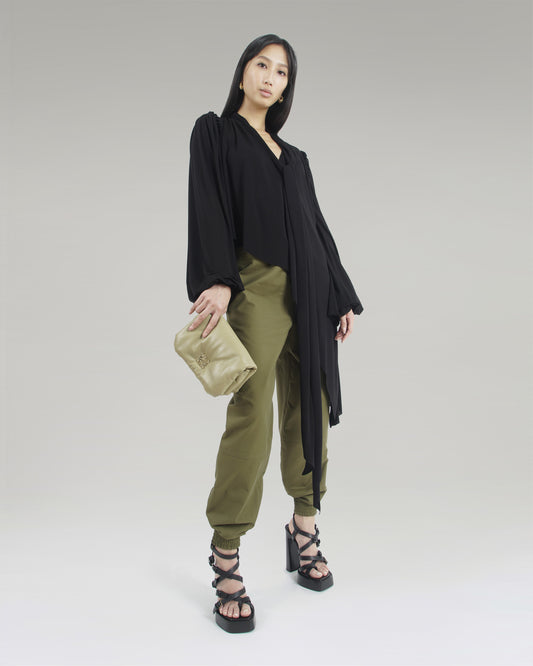 Elasticated trousers in khaki brown