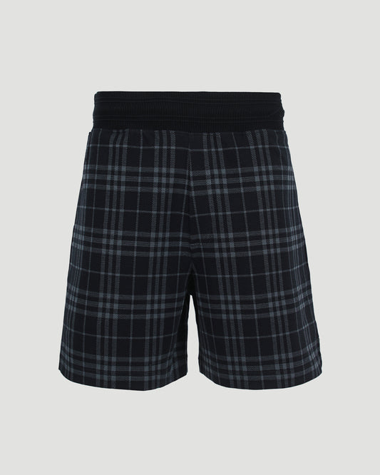 Check Stretch Cotton Blend Shorts in Ink
