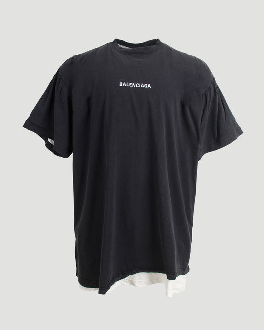 Balenciaga Back Double T-Shirt in Washed Black