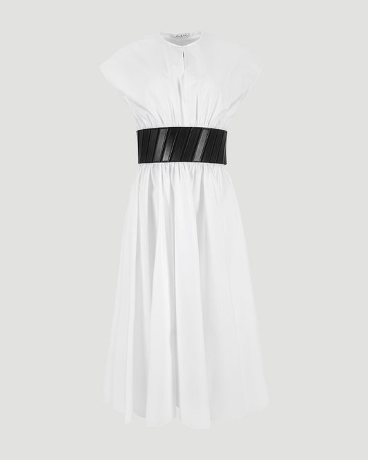 Belted Cotton-Poplin Midi Dress