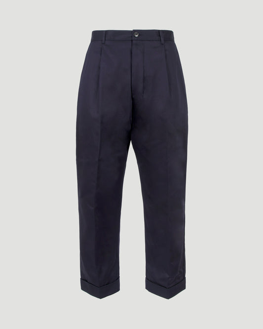 Cotton Carrot Oversized Trousers in Navy Blue
