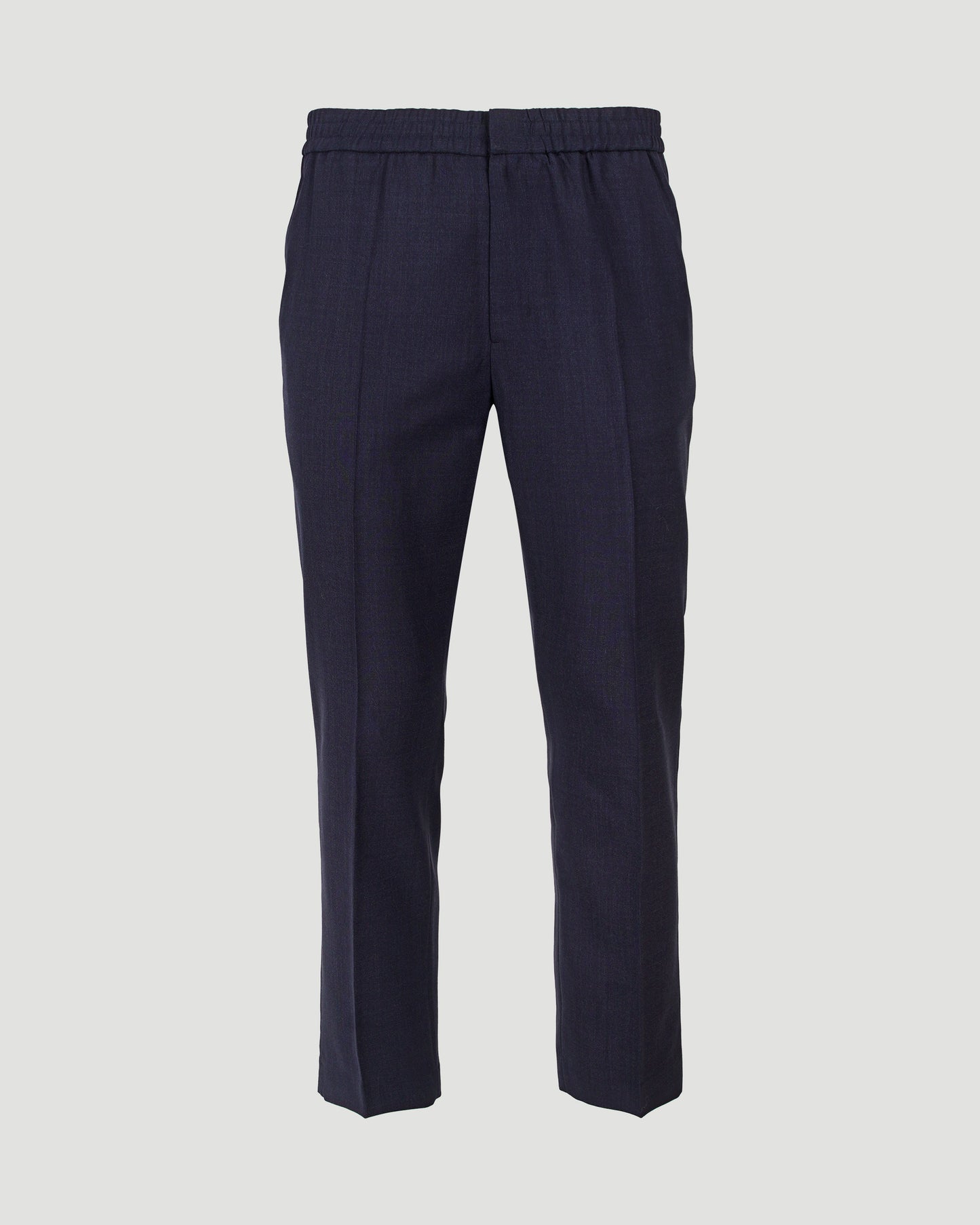 Wool Elasticated Waist Trousers in Navy Blue