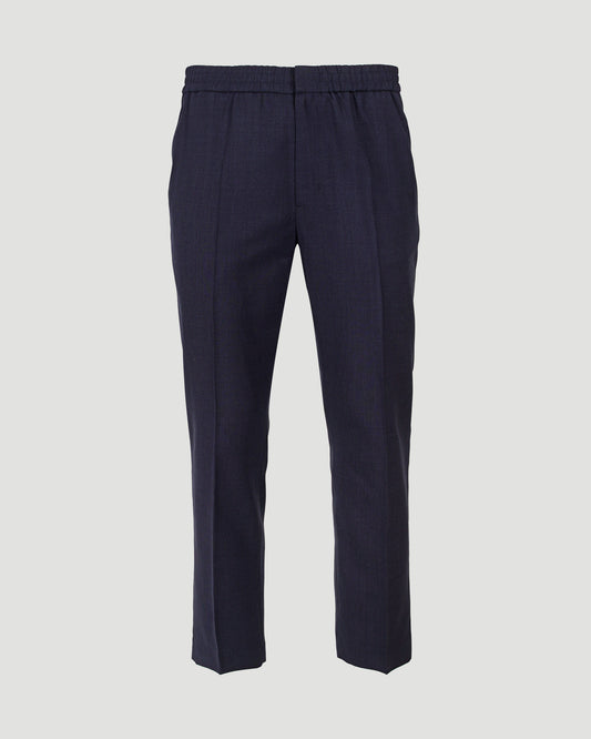 Wool Elasticated Waist Trousers in Navy Blue