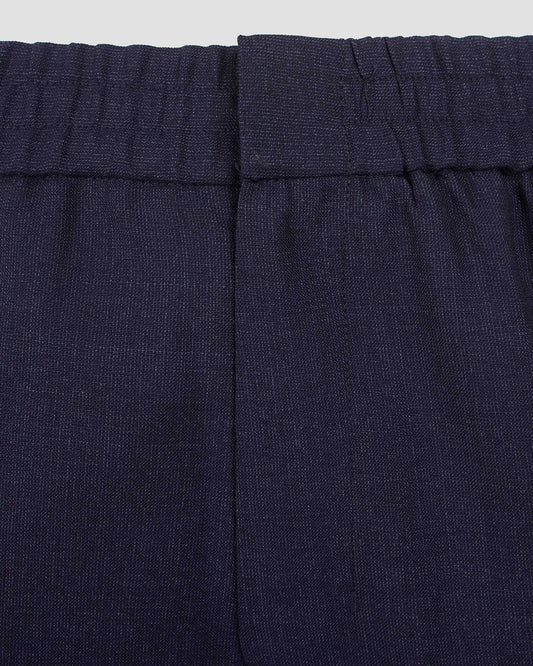 Wool Elasticated Waist Trousers in Navy Blue