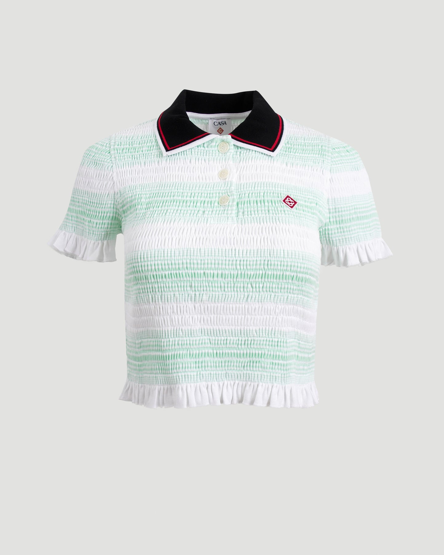 Stripe Shirred Polo Shirt