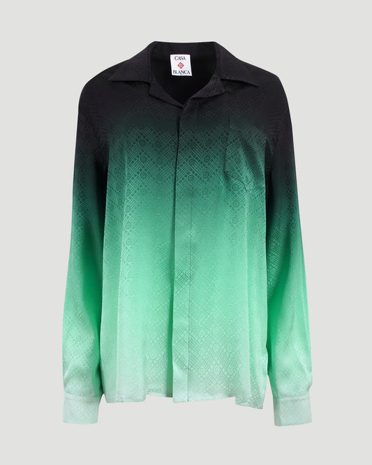 Gradient Ping Pong Jacquard Long-Sleeve Silk Shirt