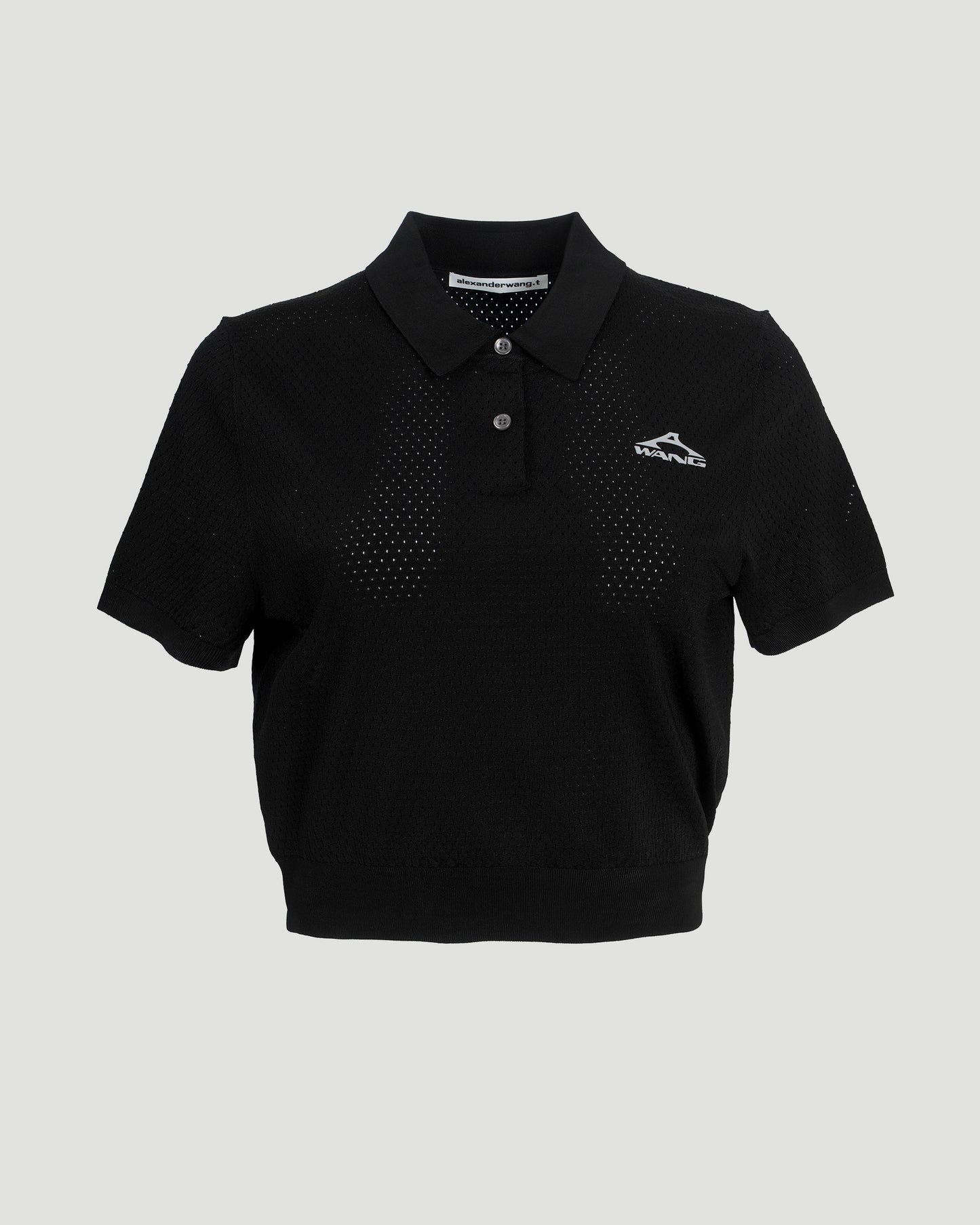 3D Logo Mesh Cropped Polo in Black