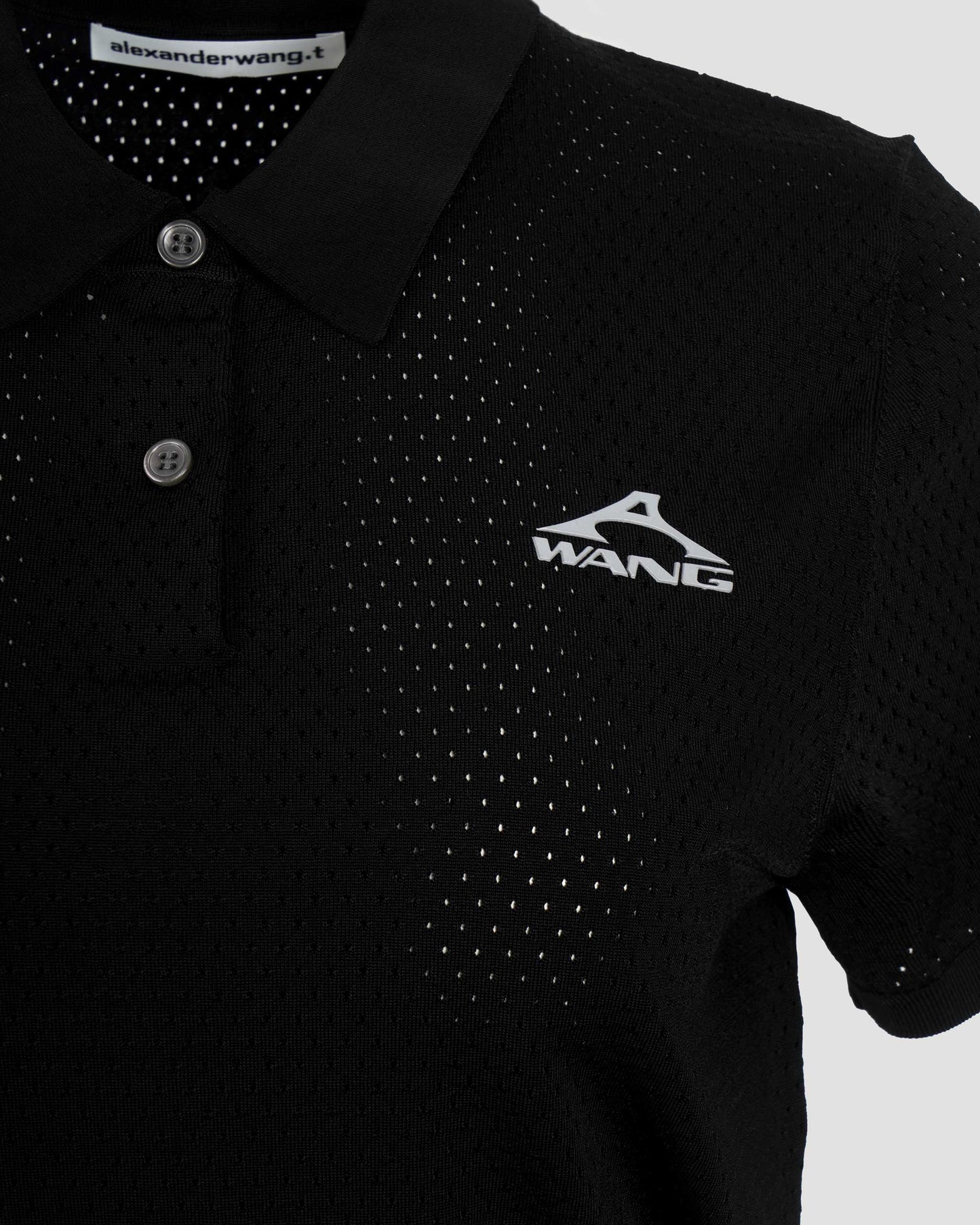 3D Logo Mesh Cropped Polo in Black
