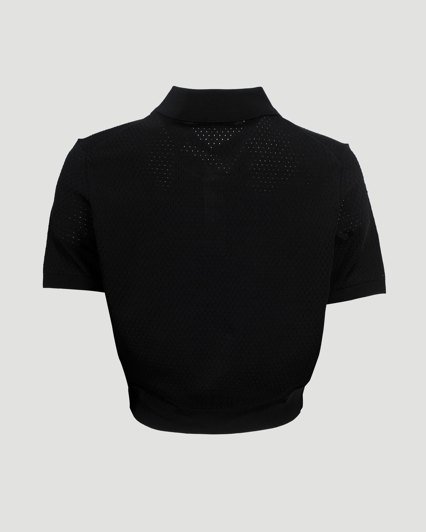 3D Logo Mesh Cropped Polo in Black