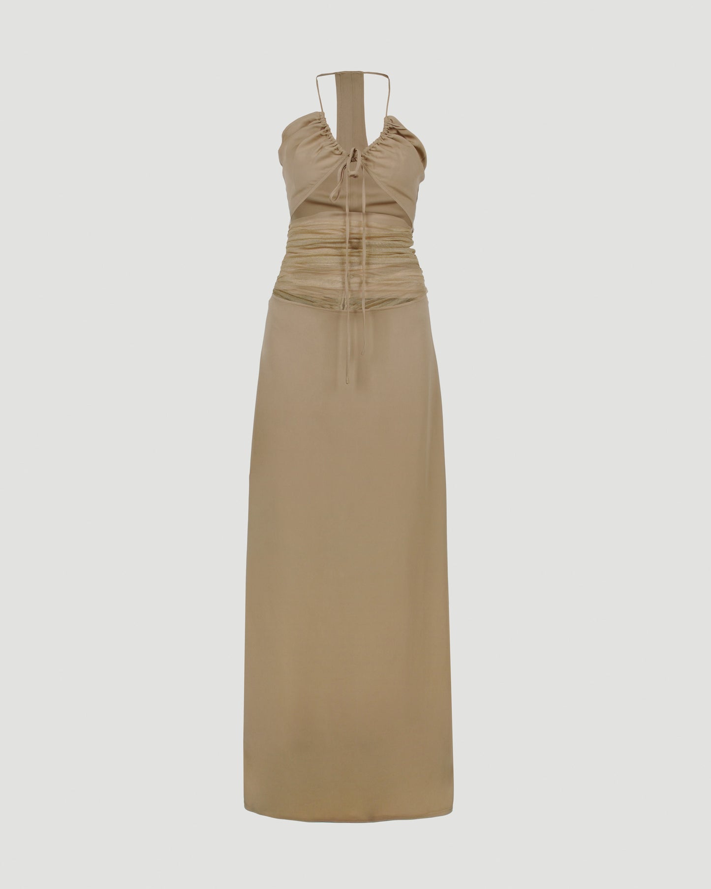 TULLE PANEL HALTER DRESS
