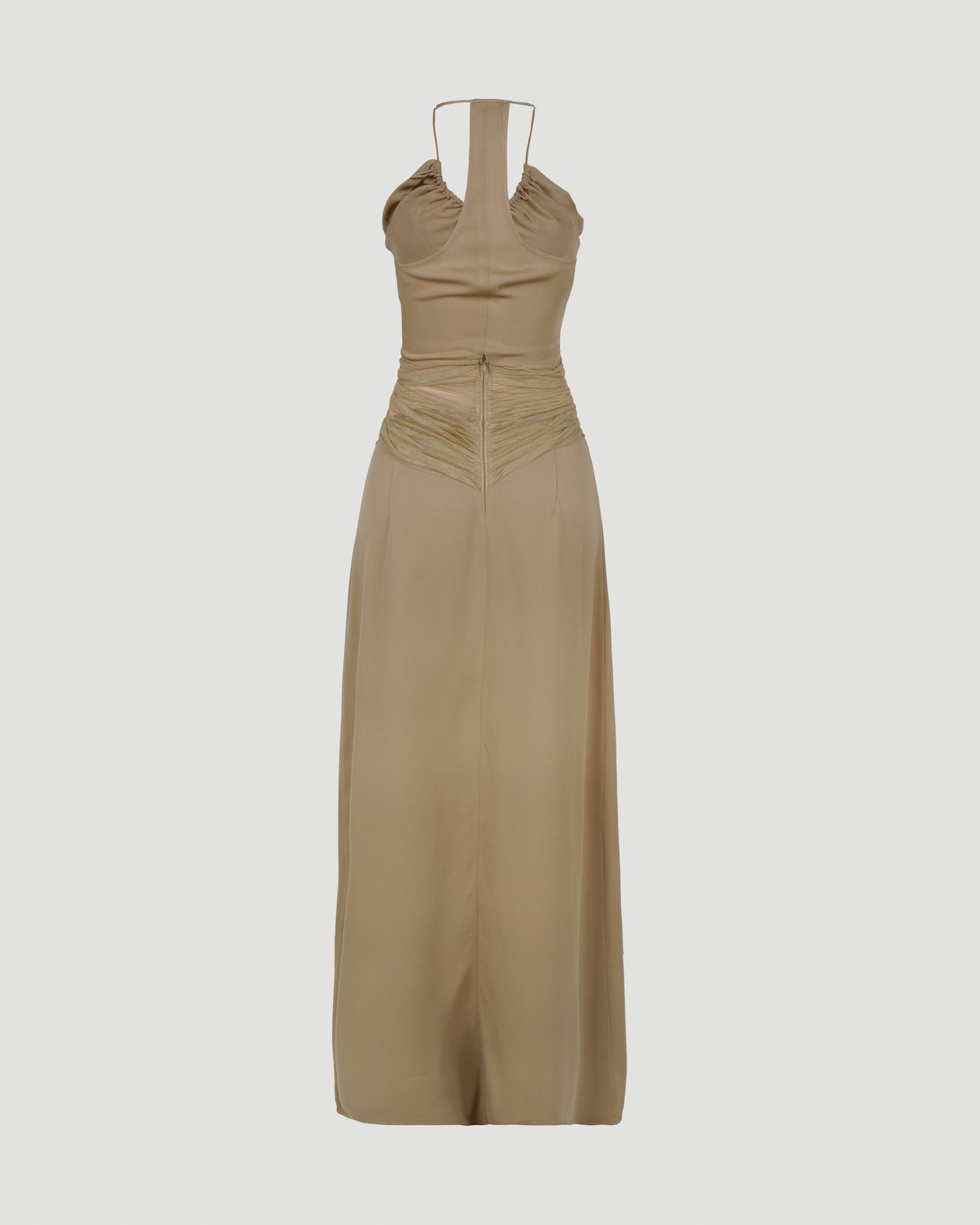 TULLE PANEL HALTER DRESS