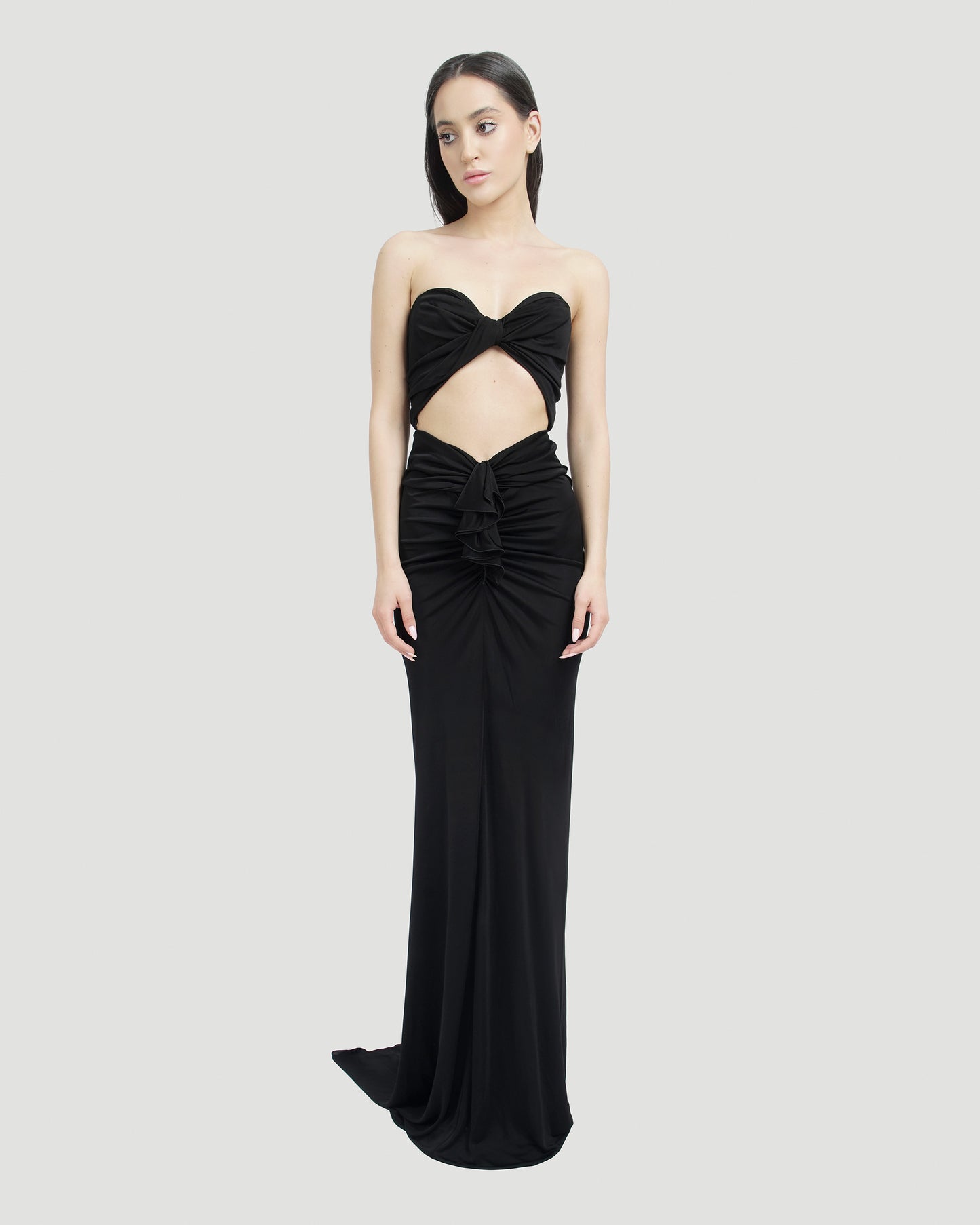 CUT-OUT BUSTIER DRESS IN CREPE JERSEY
