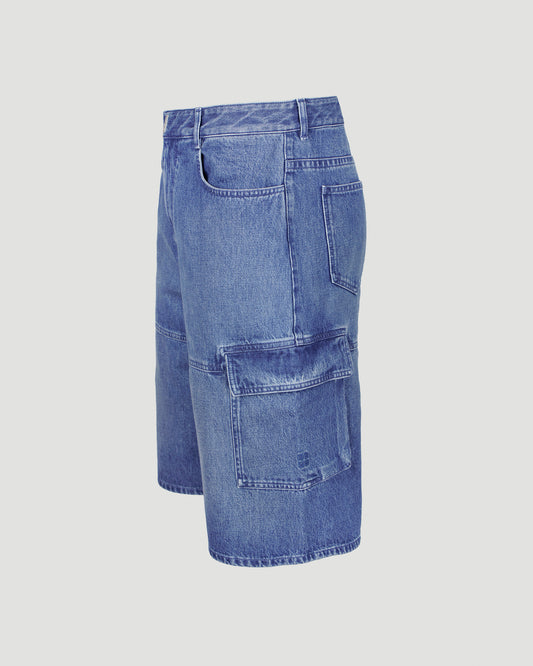 Multicutted denim cargo shorts