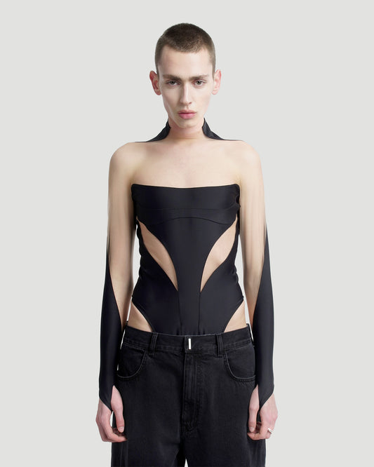 Cut Out Illusion Bodysuit in Black