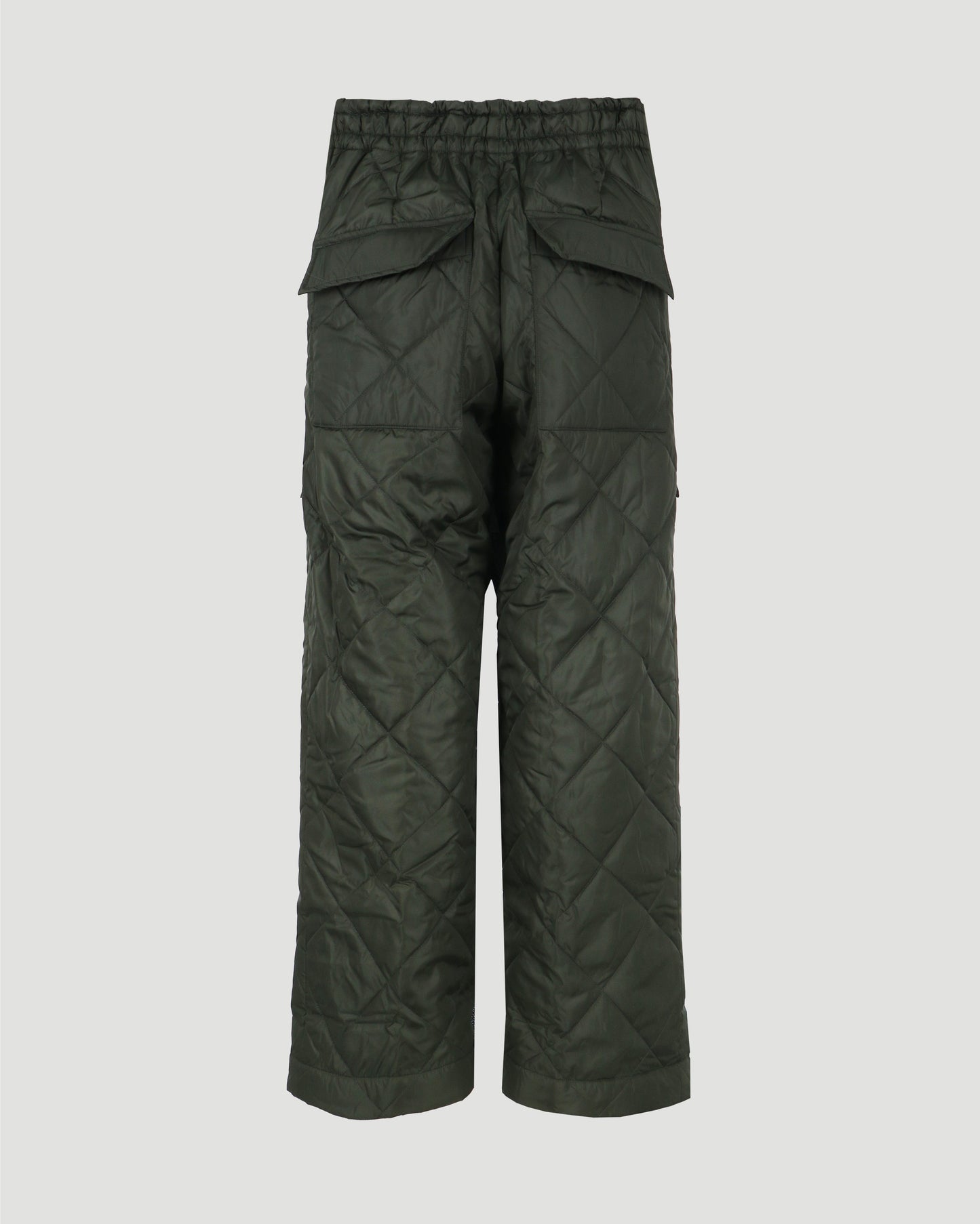 QUILTED CARGO TROUSERS IN BOTTLE GREEN
